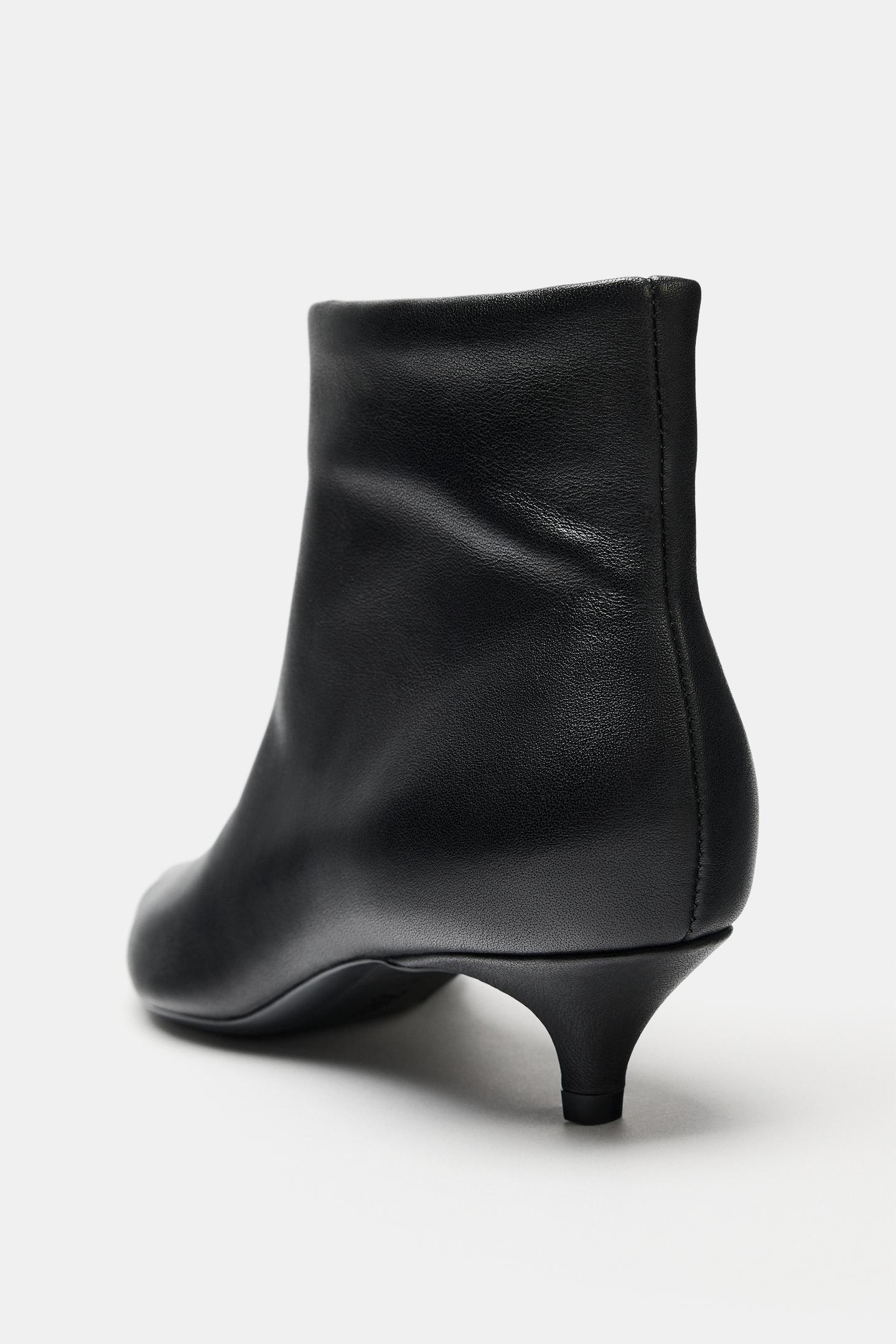 Женские ботинки Zara Leather Kitten Heel Ankle, цвет: Чёрный — фото 6
