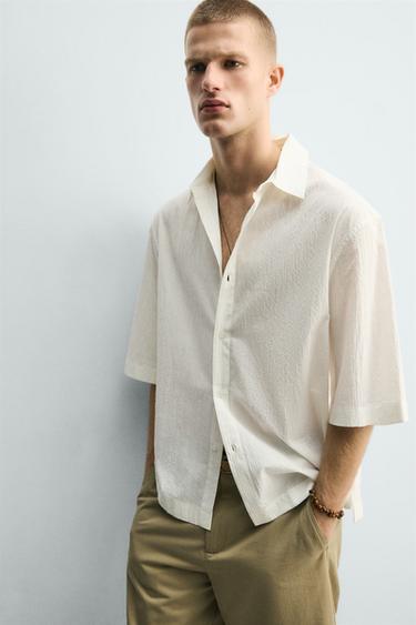 CHEMISE BOXY FIT TEXTURÉE - Blanc cassé de Zara - Image 4