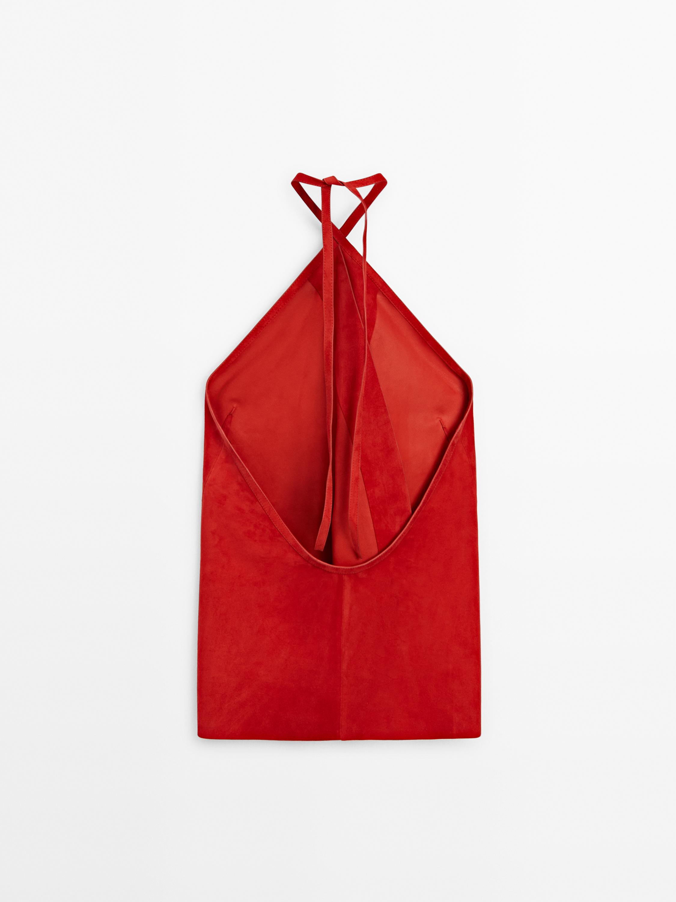 Suede leather crossover halter top