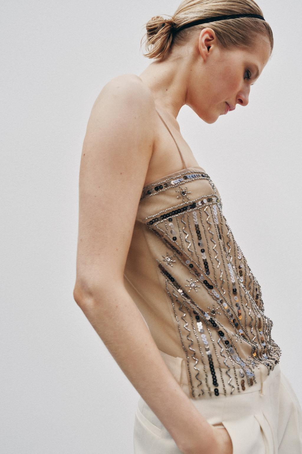 BEADED SEQUIN TULLE TOP - image 2