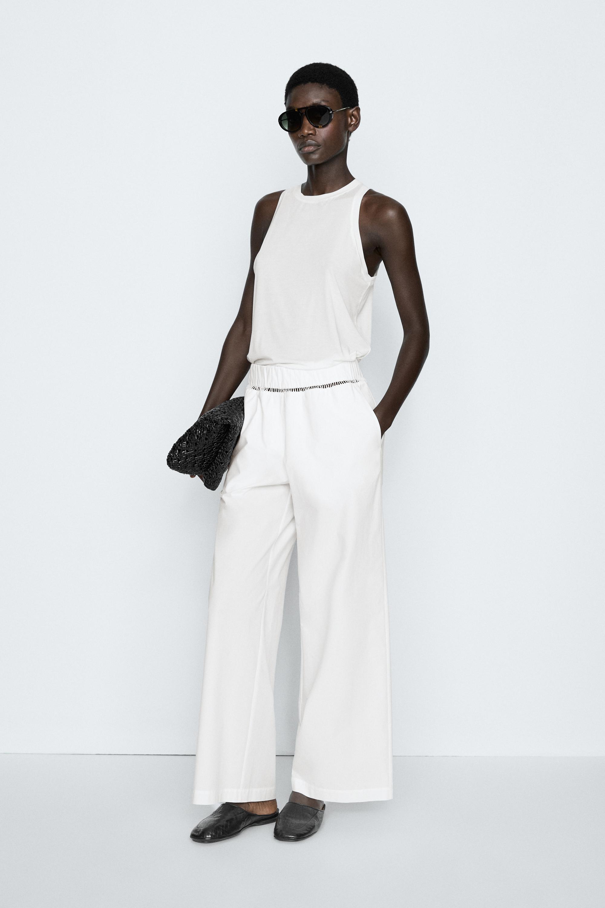 100% cotton elasticated pants - STUDIO — Oyster-white
