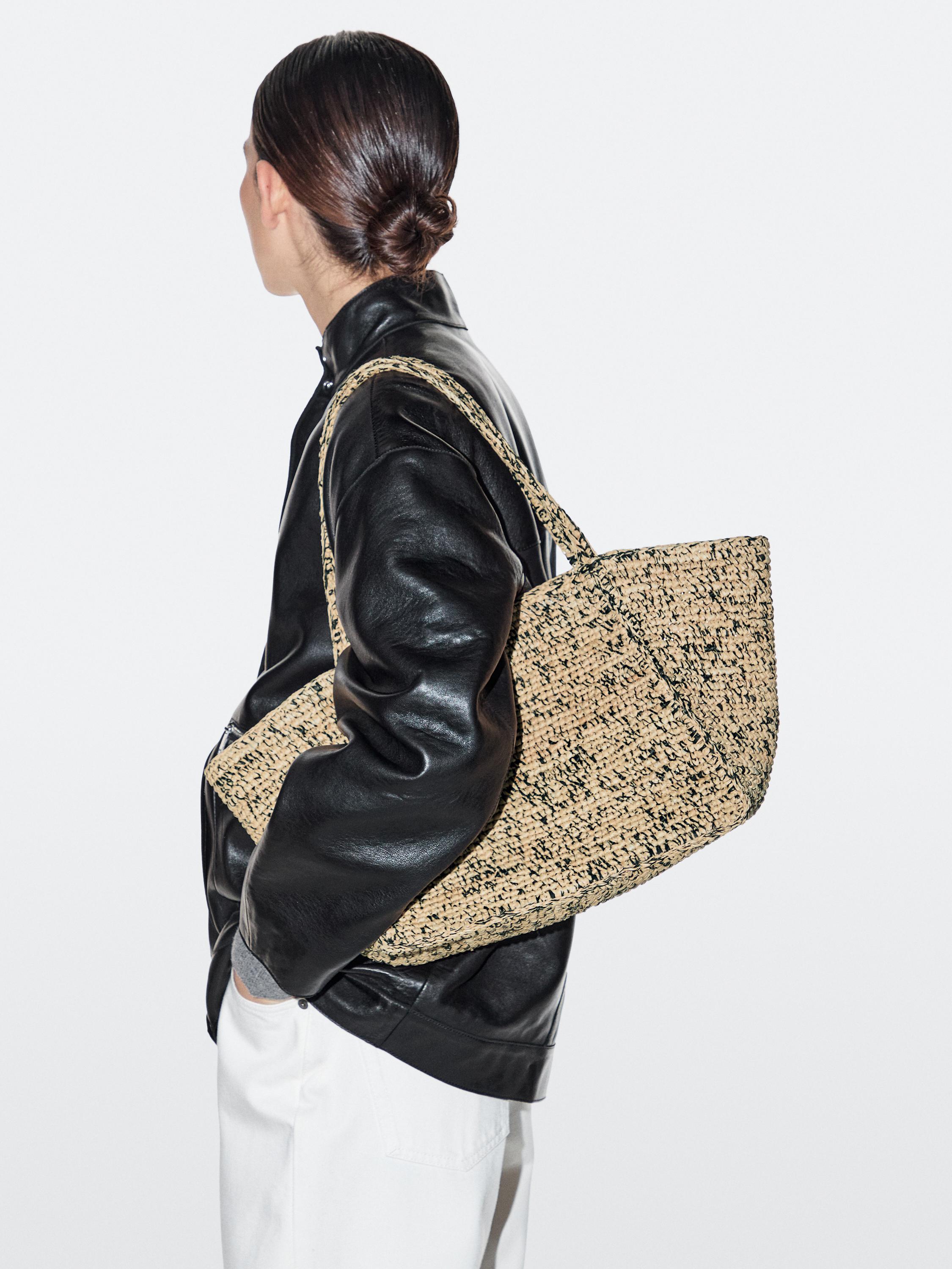 100% raffia mid-sized tote bag — Gray