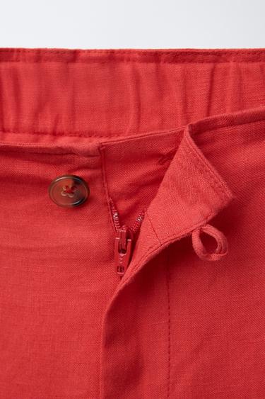 PANTALON DROIT 100 % LIN - Rouge de Zara - Image 2