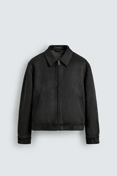 CROPPED FIT FAUX SUEDE JACKET - Black by Zara