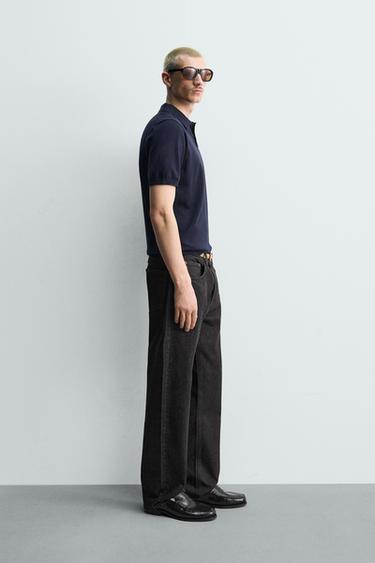REGULAR FIT KNIT POLO SHIRT - Dark navy by Zara - Image 3