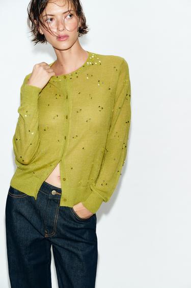 SEQUIN CARDIGAN - Apple green by Zara - Image 5