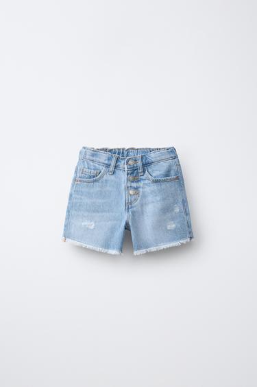 RIPPED DENIM BERMUDA SHORTS - Light blue by Zara
