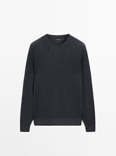Jersey cuello redondo mezcla lana - Marino de Zara