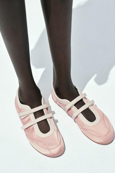 SATIN EFFECT TOPSTITCHED BALLERINAS - Pink by Zara - Image 1