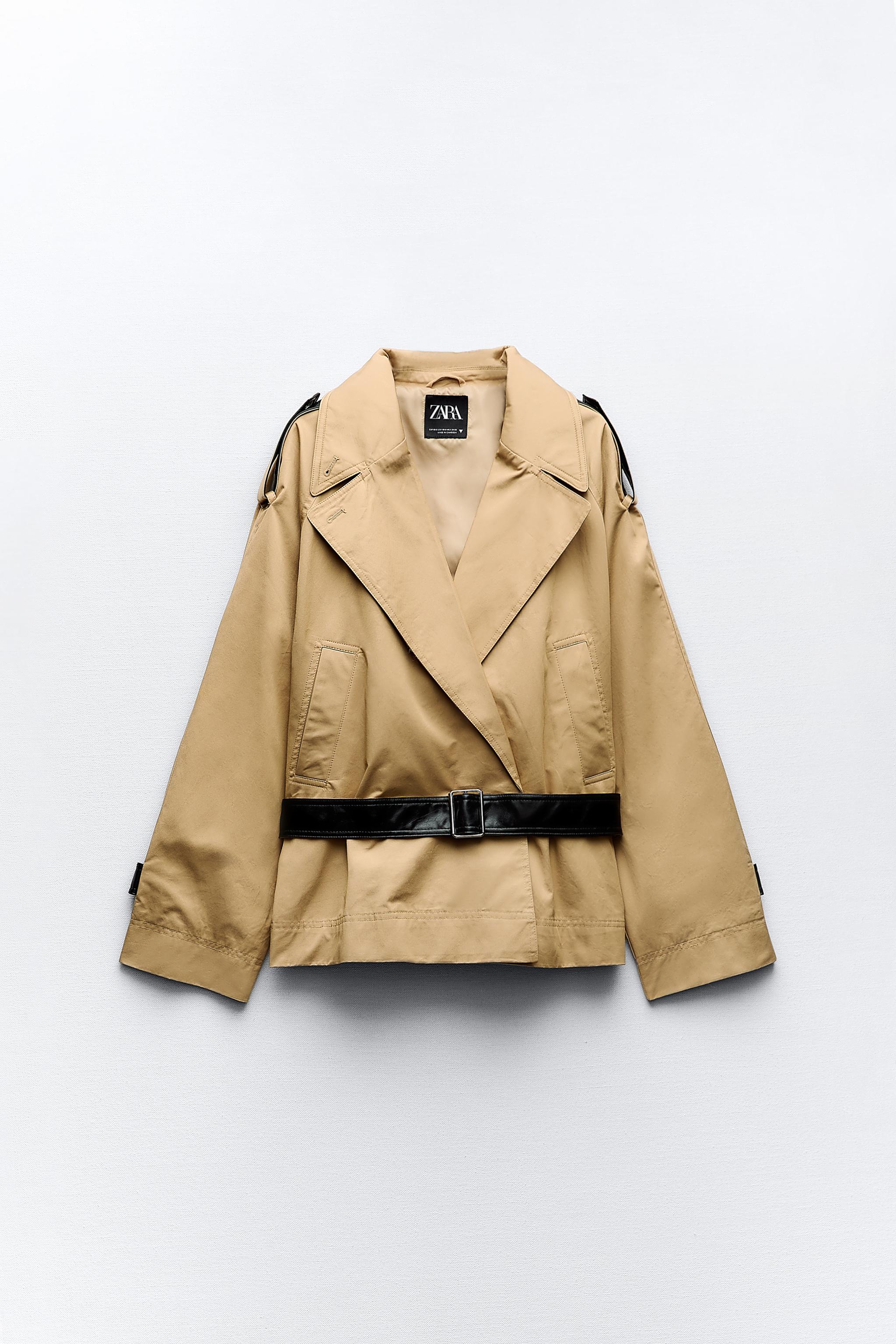 CROPPED CONTRASTING TRENCH COAT - Light camel | ZARA United States
