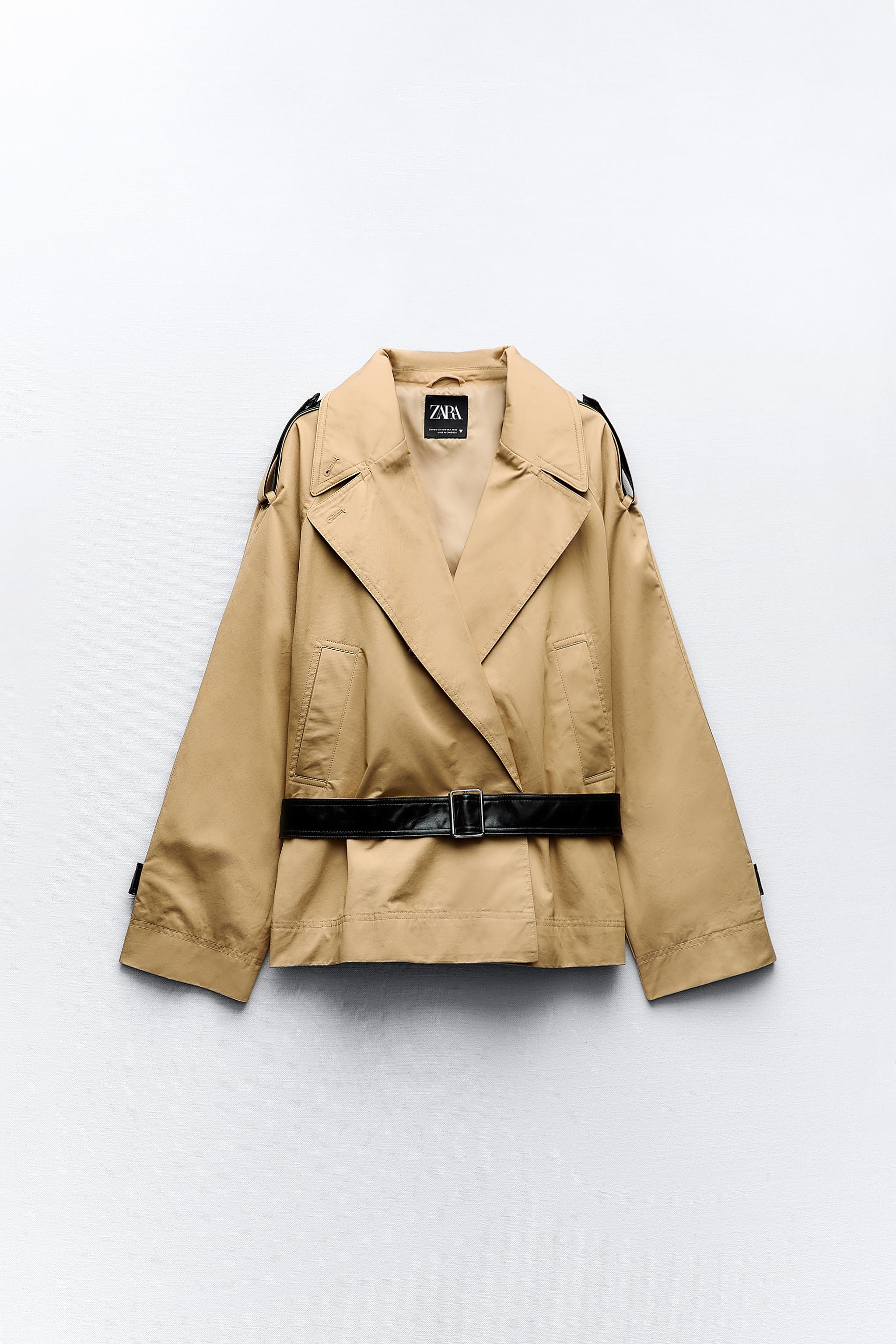 CROPPED CONTRASTING TRENCH COAT - Light camel | ZARA Canada