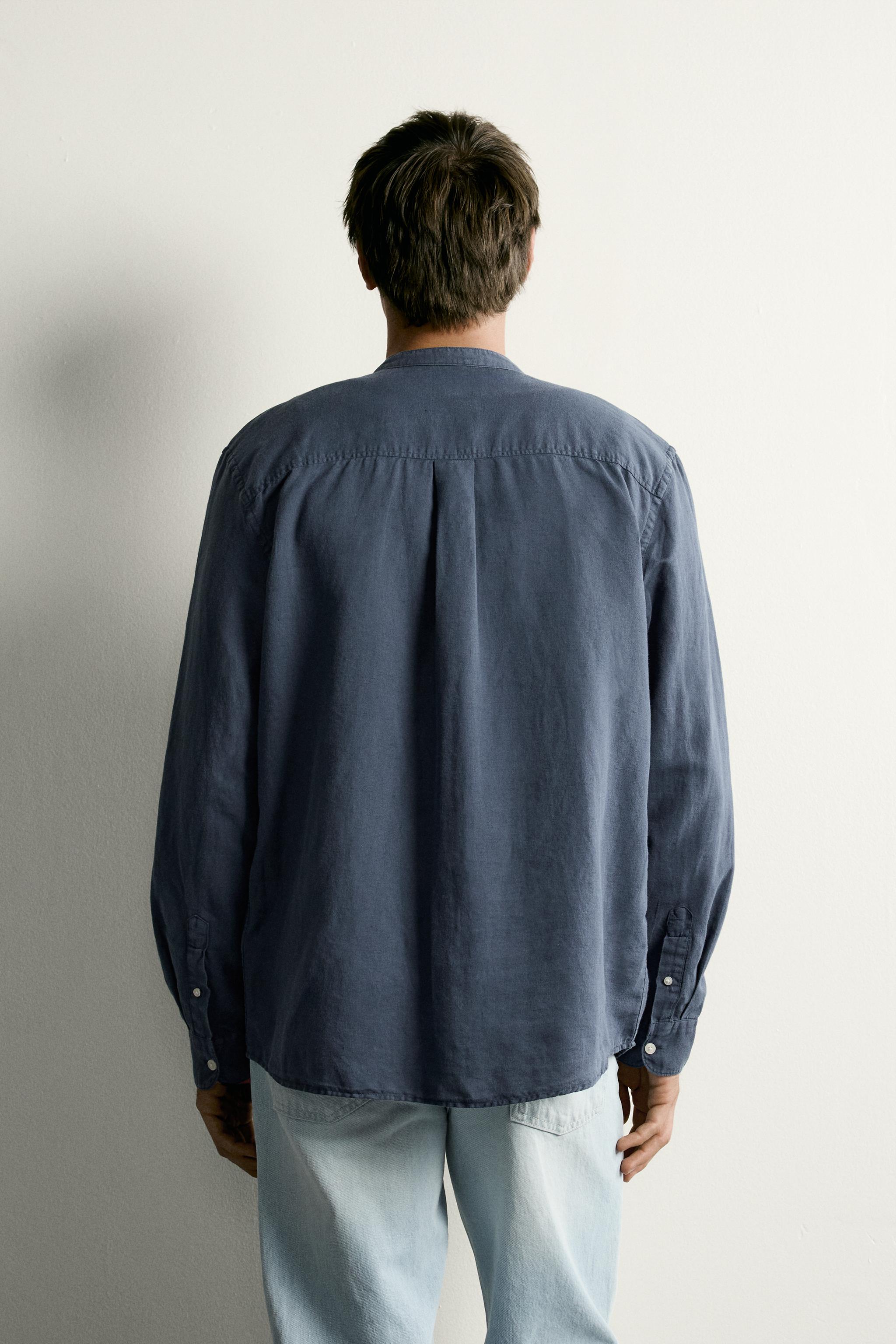 Мужские рубашки Zara LINEN COTTON RELAXED FIT SHIRT — фото 3