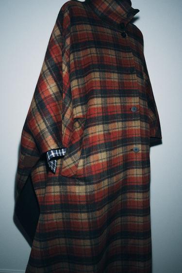 ZW COLLECTION LIMITED EDITION WOOL BLEND CHECK CAPE - bordeaux/ecru by Zara - Image 4