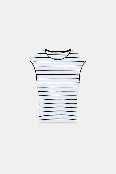 CAMISETA RIB MANGA CORTA - rayas de Zara