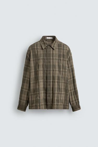 Zara FLOWY PLAID SHIRT - Khaki