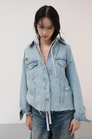 TRF RIPPED DENIM OVERSHIRT - Light blue by Zara