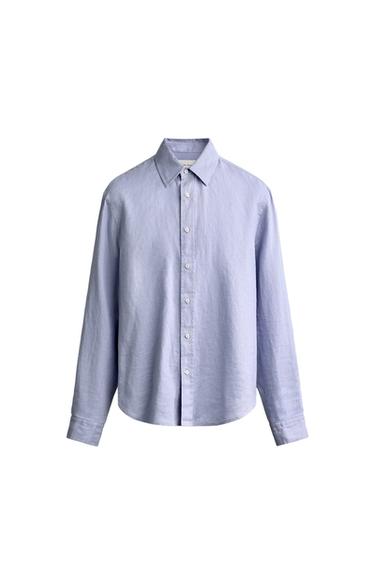 KOŠILE REGULAR FIT ZE 100% LNU - Modrá / Levandule od Zara