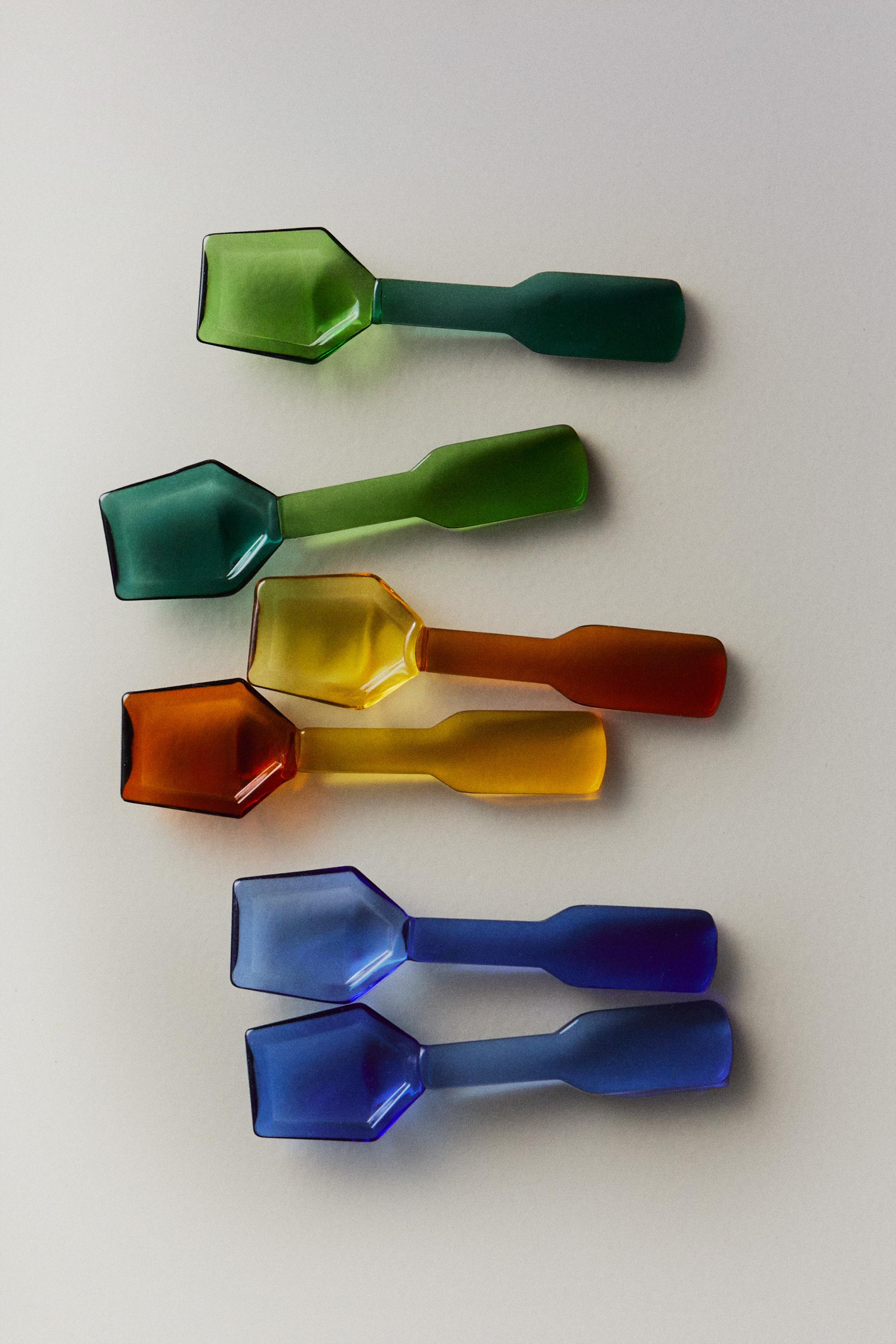 MULTICOLOURED BOROSILICATE GLASS ICE CREAM SPOON PACK (PACK OF 6)