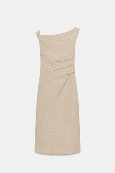 JACQUARD DRESS WITH PLEATS - mink brown by Zara - Image 4