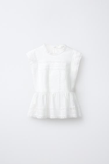 Zara LACE INSERT SHIRT - White