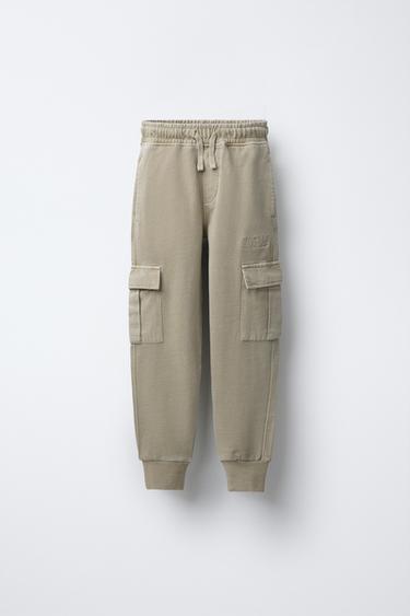 EMBROIDERED CARGO JOGGERS - Dark beige by Zara
