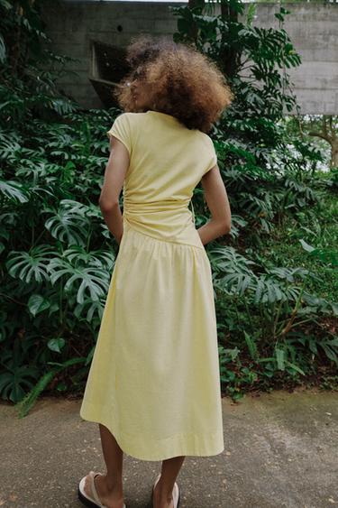 ASYMMETRIC GATHERED DRESS - Yellow by Zara - Image 4