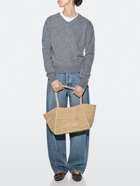 100% raffia mid-sized tote bag from Zara - $320