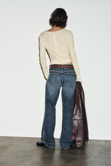 JEAN TRF SLUNG TAILLE BASSE À CLOUS - Bleu de Zara - Image 5