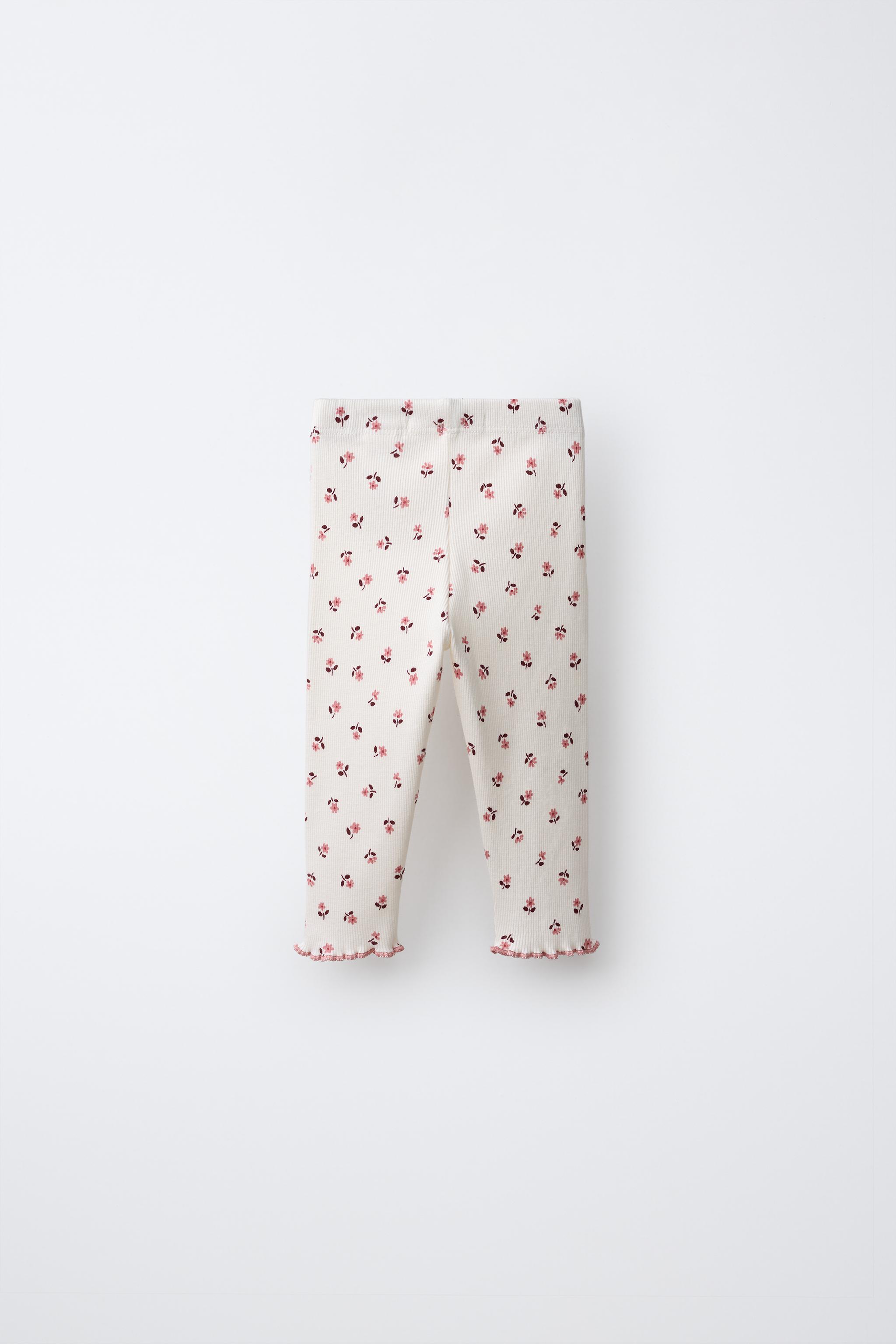 FLORAL PRINT LEGGINGS — Light ecru