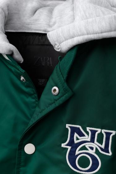 NYLON BOMBER JACKET WITH REMOVABLE HOODIE AND TEXT - Green by Zara - Image 8