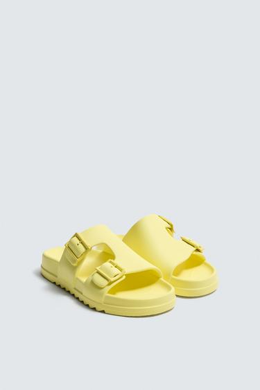 SANDALES À DOUBLE BRIDE EFFET GOMME - Jaune de Zara