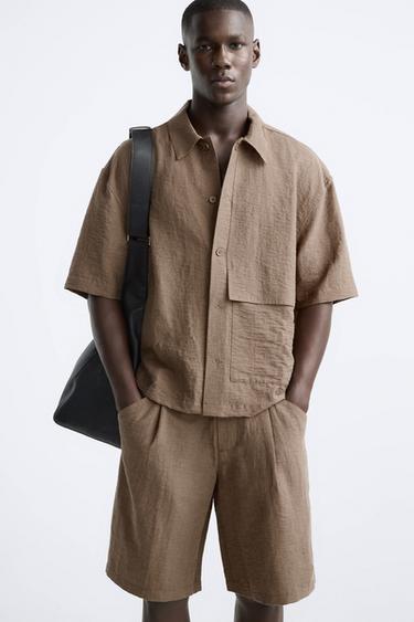 CREASED-EFFECT PLEATED BERMUDA SHORTS - Mink by Zara - Image 0