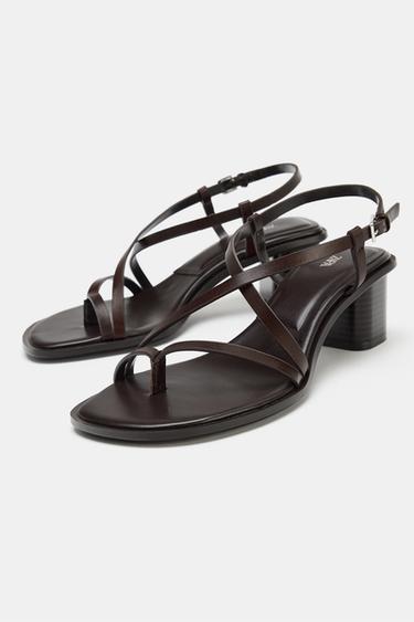 LEATHER BLOCK HEEL SANDALS - Brown by Zara - Image 3
