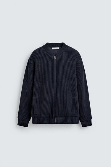 QUILTED KNIT BOMBER JACKET - Navy blue by Zara