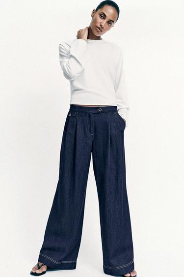 PANTALÓN ANCHO PINZAS - Azul de Zara