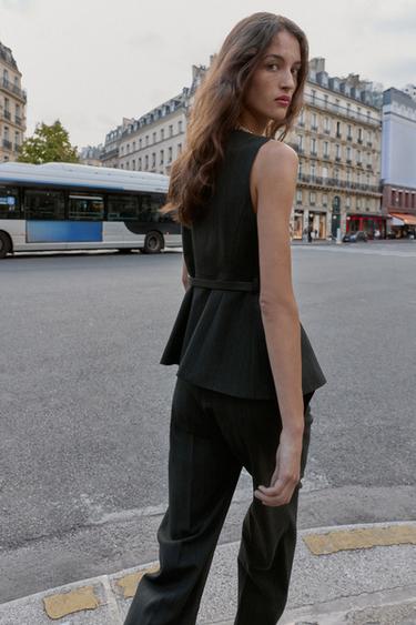 GILET PEPLUM À CHEVRONS AVEC CEINTURE - Gris anthracite de Zara - Image 4