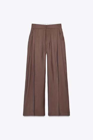 Zara DOUBLE PLEAT FLAP PANTS - Dark brown - Image 0