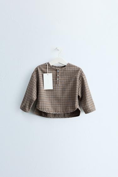 ZARA TIMELESS - PLAID PRINT TOP — taupe brown 1