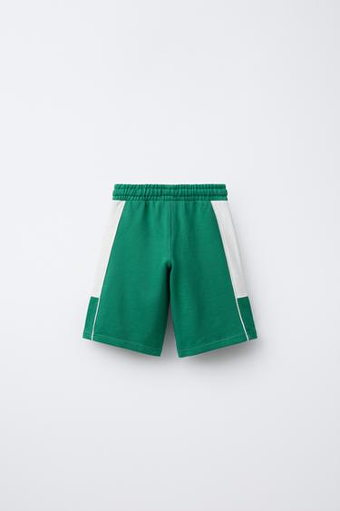 PLUSH BERMUDA SHORTS WITH SIDE STRIPES - Green by Zara - Image 1