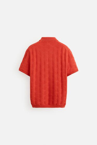POLO EN MAILLE LOSANGES - Rouge de Zara - Image 10