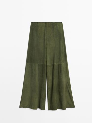 Pantalón ancho piel ante - STUDIO - Verde Menta de Zara