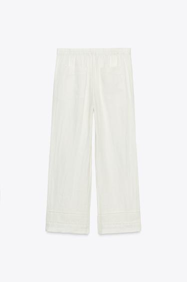 PANTALON 100 % LIN AVEC ENTRE-DEUX ZW COLLECTION - Écru de Zara - Image 5