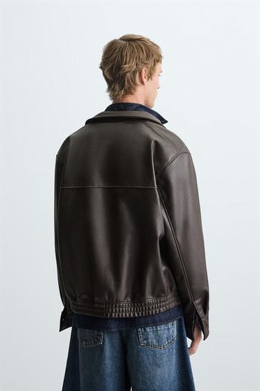 LEATHER EFFECT BOMBER JACKET - Chocolate brown by Zara - Image 2