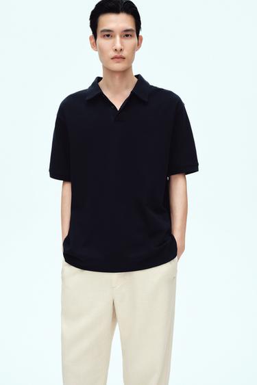 Zara 基本款紋理 POLO 衫 - 海藍色