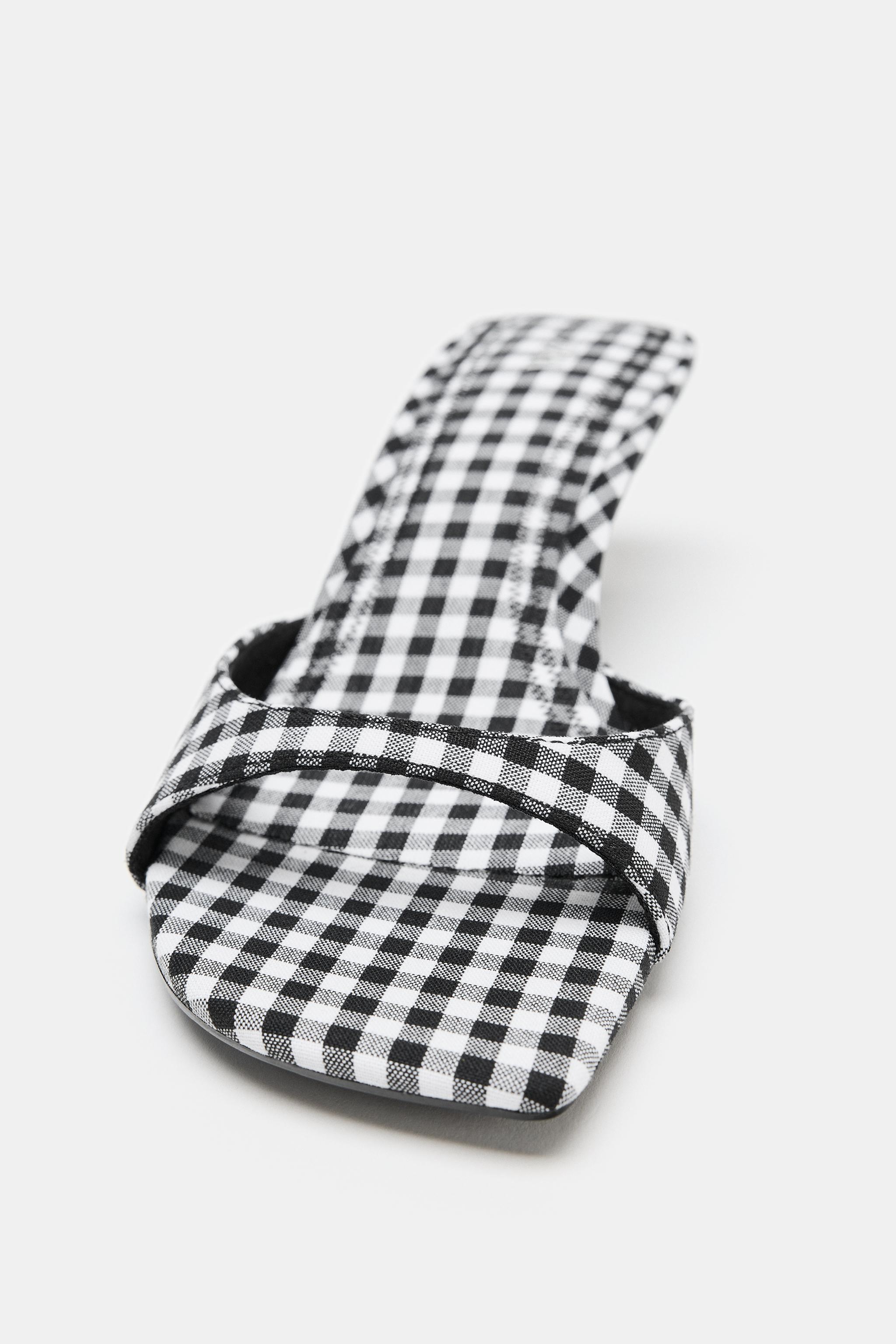 GINGHAM PRINT KITTEN HEEL SANDALS
