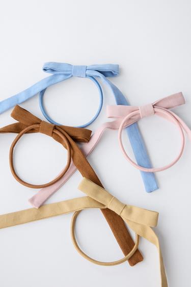 FOUR-PACK OF FAUX SUEDE BOW HAIR TIES - Khaki by Zara - Image 1
