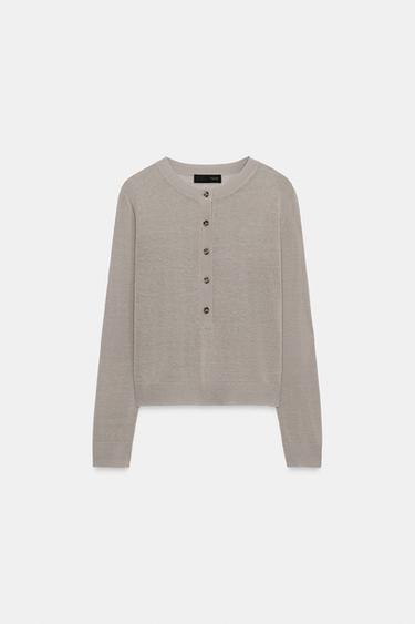 KNIT HENLEY JUMPER - Grey by Zara