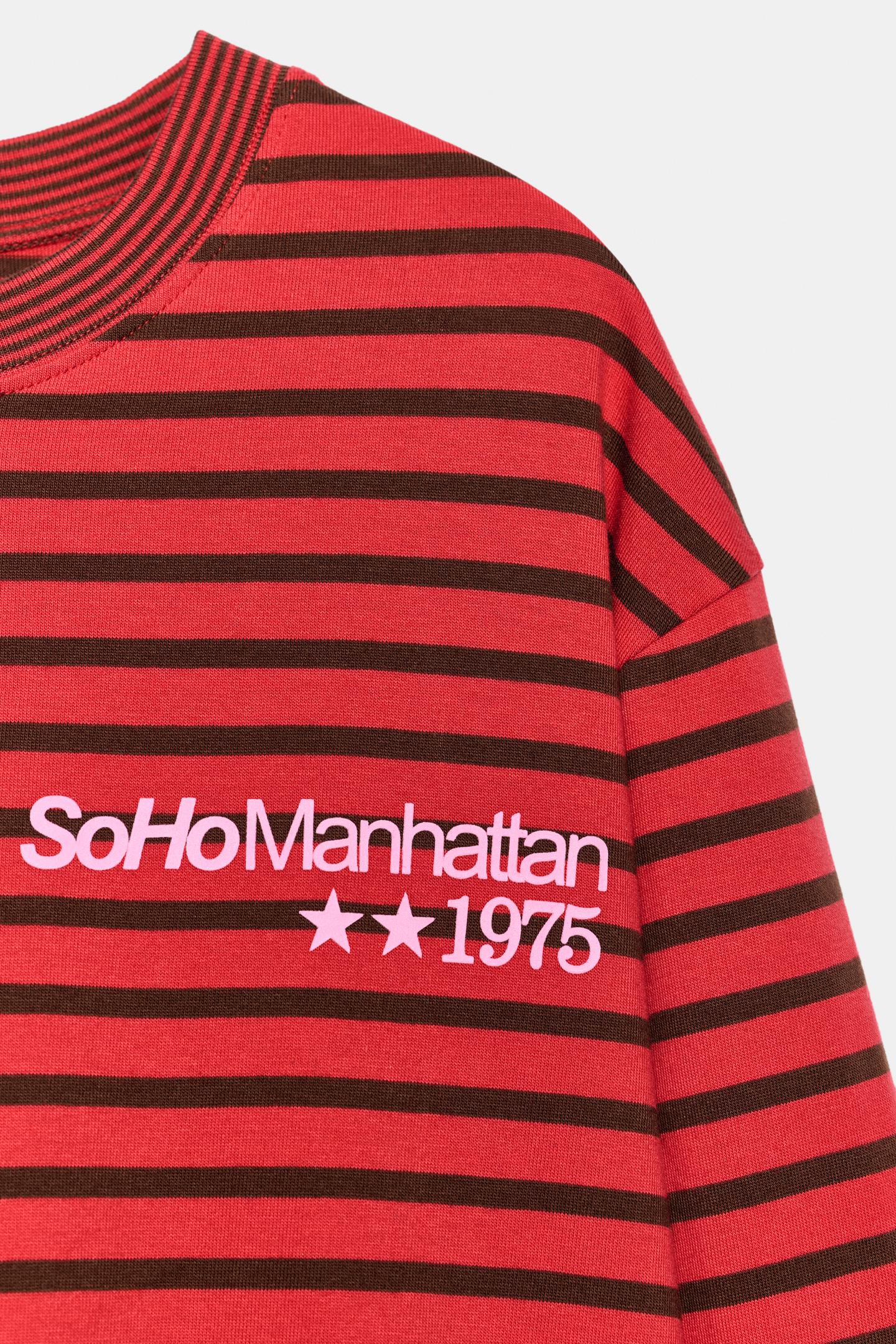 Женская футболка Zara Striped Text, цвет: Красный — фото 8
