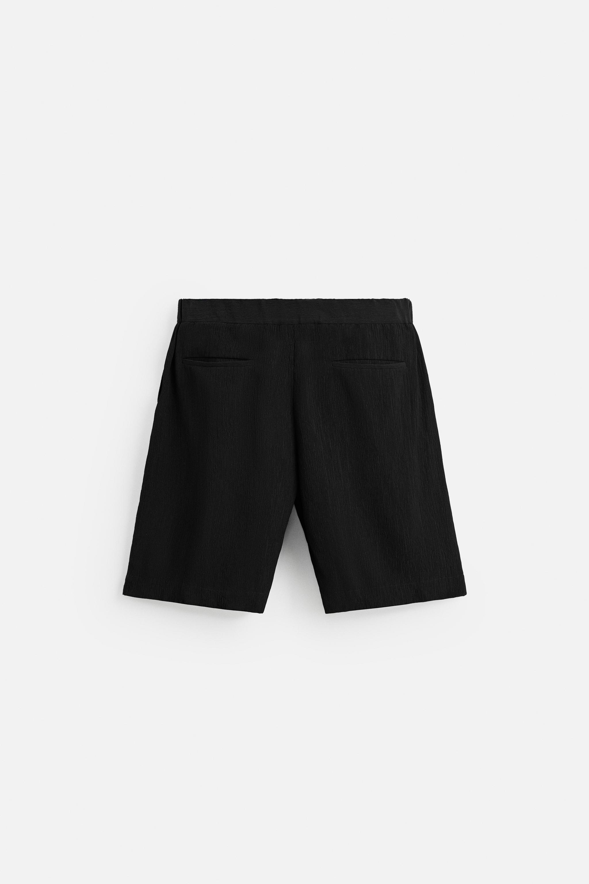 クリンクル加工フルイドバミューダパンツ - ブラック | ZARA