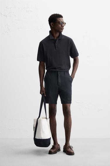 SHORT 100 % LIN - Bleu marine de Zara